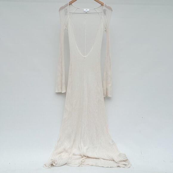LPA Jorryn Revolve Crochet Bell Sleeves Knit Maxi Dress Coverup Cream White XS - Picture 6 of 14
